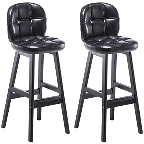 Modernos taburetes de bar de madera con respaldo, 2 unidades, para cocina y restaurante, cojín de poliuretano, patas de madera maciza, 65 cm de altura, acabado negro, elegante y