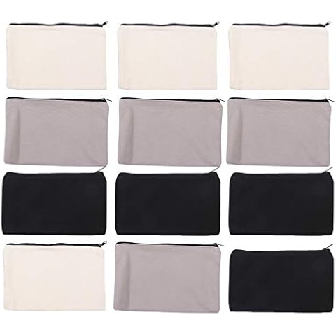 EXCEART 12 Stk. Leinwand Bleistiftbeutel DIY Craft Blank Make-Up Taschen Canvas Reißverschlusstaschen Mehrzweck Kosmetik Reise Kulturbeutel mit Reißverschluss Bulk Cover