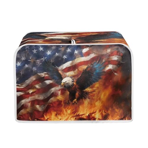 Image of American Flag Flame Eagle Toaster Dust Cover Compatible with 4 Slice Toaste Dust Protection Cover with Top Hook July 4th Independence Day Decor