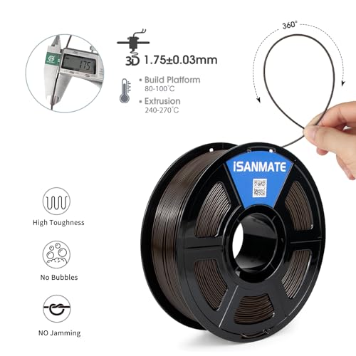 Image of iSANMATE ASA Filament 1.75mm Chocolate Brown 1KG, UV & Weather Resistant 3D Printer Filament Perfect for Outdoor Functional Parts, for Bambu Lab 3D Printers,AMS,AMSLite, 1kg Spool (2.2lbs)