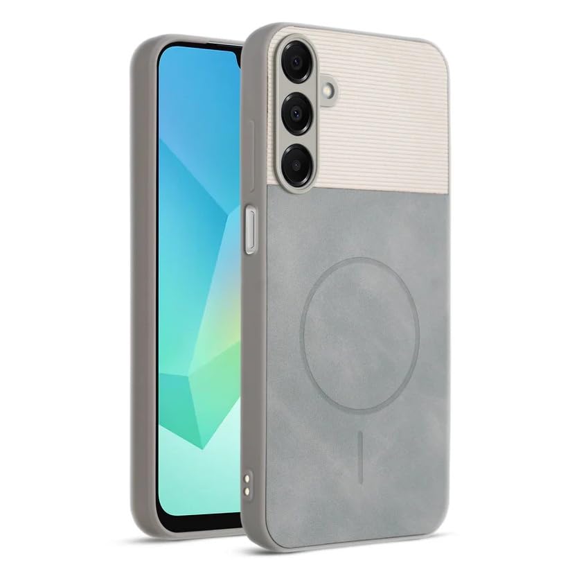 Image of Bintage CASE Mac Safe Design Hard Light Weight Back Case | Soft Border Camera Protect | Dual PU Leather Finish Back Cover Compatible for Samsung Galaxy A16 5G - White & Grey
