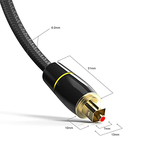 Rybozen Digital Optical Audio Cable (6.6 Feet/2 Meters), 24K Gold-Plated Flawless Audio Fiber Optic Cable Male To Male Cord For Home Theater,Sound Bar, Tv, Ps, Xbox, Samsung #TOP1