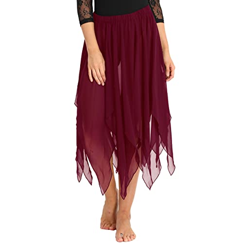 Vastwit Womens Chiffon Asymmetrical Fairy Belly Dance Skirt 13 Panel Lyrical High Low Dance Skate Tutu Skirt Wine Red One_Size #TOP4