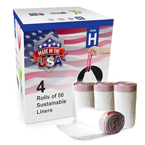 Compatible with Code H - 200 Count Durable Custom Fit Plastic Trash Bags w/Drawstring - 30-35 Liter/ 8-9 Gallon Trash Cans - Made in USA