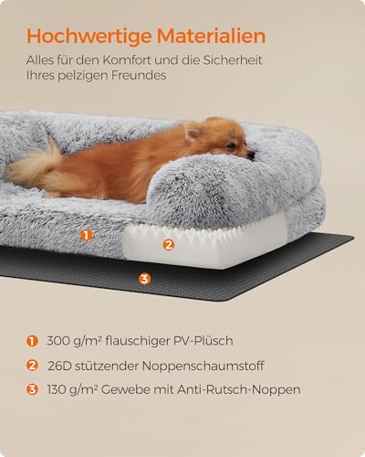 Feandrea FluffyHug Hundebett, Hundekissen Größe M, Hundematte für Miniaturhunde, kleine Hunde, Hundesofa Noppenschaumstoff, Bezug abnehmbar und waschbar, 76 x 58 x 16 cm, Ombré-Grau PGW231G01V1