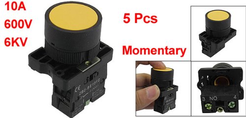 Miniatura 2 de uxcell 5pcs 1 NO NO Sign Interruptor de botón momentáneo, 0.866 in, 600V, 10A, ZB2-EA51, Amarillo