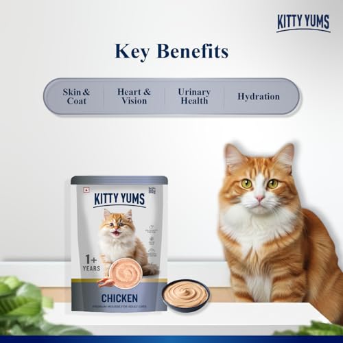 Image of Kitty Yums Adult Cat Wet Mousse 80g(4+1) Pack of 5, 400g | Chicken | Rich in Protein | Promotes Hydration & Easy to Digest | No Artificial Flavours | Packed with Essential Vitamins & Antioxidants