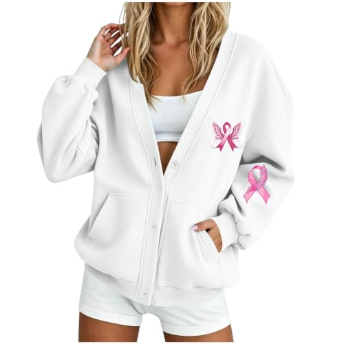 Breast Cancer Sweatshirts for Women Long Sleeve Button Down Cardigan - image 1