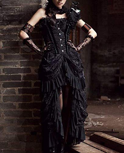 COSWE Women's Black Lace Punkrock Irregular Dress Steampunk Skirt Cosplay Costume - Black - S steampunk buy now online