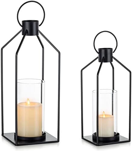 Nuptio Decorative Lantern Candle Holder: 2 Pcs Glass Hurricane Pi...