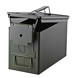 HUARUI Metal Ammo Case Can – 50 Cal Military and Army Solid Steel Holder Box for Long-Term Shotgun Rifle Nerf Gun Ammo Storage (Army Green, 50CAL)