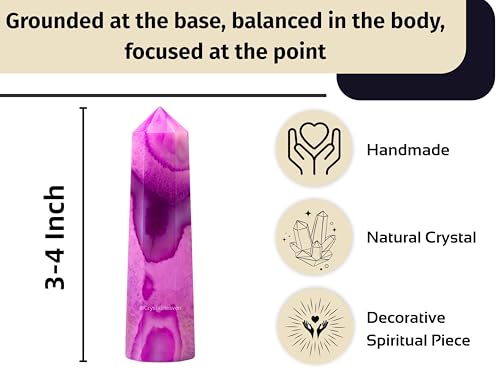 Image of Crystal Heaven Certified Pink Agate Crystal Tower Obelisk Point For Chakra, Healing And Balancing - Aaa Grade Original Certified Gemstone Agate For Reiki Meditation Yoga Spiritual (3-4 Inches)