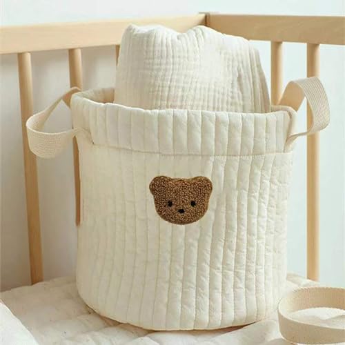 Shinycome Balde de armazenamento de urso cesta de armazenamento de algodão bege bolsa de fraldas de
