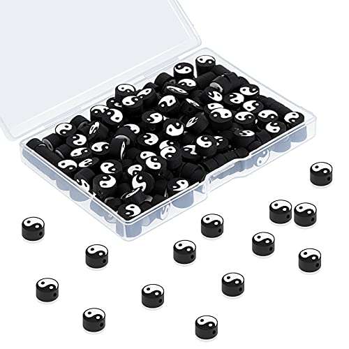 200 Pieces Yin Yang Handmade Beads Disc Spacer Beads 10 mm Clay Yin Yang Beads Tai Chi Spacer Beads Tai Chi Polymer Clay Beads for Necklace Bracelet Jewelry Making Accessories (Black and White)