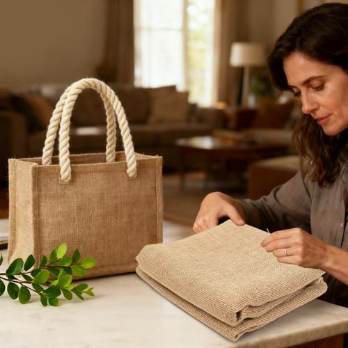 RANJIMA 200 x 160 cm Jute Stoff Meterware, Natur Jute Gewebe Jutestoff,jute-Zuschnitt Stoff zum Nähen Basteln,Natürlicher Stoff Gartenjute Dekostoff für Haus,Garten,Polster Dekorationen,DIY Projekte