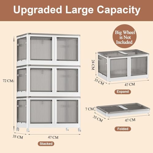 Image of 3 ๐๐๐๐ Plastic Rack for Storage Cabinet with Wheels | Multipurpose Shelf Storage Services Almirah Wardrobe for Clothes, Kitchen Cupboard | Plastic Organizer with Transparent Doors