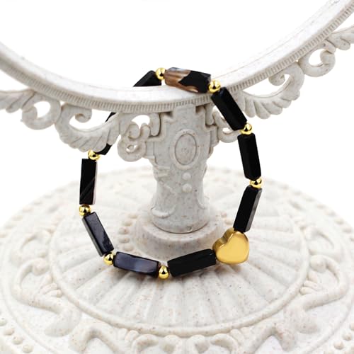 Image of Cuboid Love Elastic Bracelet, Crystal Energy Stone Anxiety Relief Yoga Jewelry for Women Male (Heart-shaped Charm Can Be Customized Name)