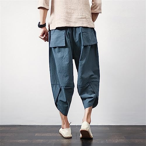 Pantalon 3/4 homme ample contre la chaleur en coton et lin