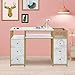 BarberPub Marbling Texture Nail Acetone Resistant Desk, Manicure Table with Metal Frame, Nail Salon Station Beauty Storage Organizer 2425 (White)