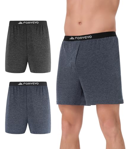 FORVEVO Merino Unterwäsche Herren, Atmungsaktiv Merinowolle Unterhosen Männer Weit, Bequeme Weiche Feuchtigkeitsregulierung Merino Lange Boxershorts mit Elastischen Bund 2er...
