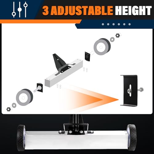 E BAVITE Nail Magnetic Sweeper,17 Inches Heavy Duty Telescopic Magnet Broom Large Rolling Nail Finder Magnet Tool with Wheels Cleanup and Long Adjustable Handle for Construction Yard