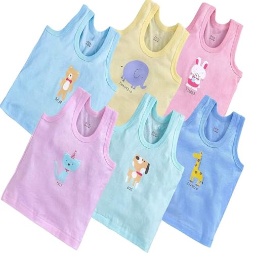 Hivata New Born Baby Boys Girls Soft Cotton Printed Vest Inner Wear for Infants Sando Vest Kids Toddler Camisole Baniyan Multicolor Vest (1-6 Years) (Pack of 6pc)