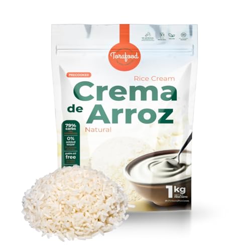 Crema de Arroz Sabor Neutro de 1 kg | Harina de Arroz Precocida 100% Integral Vegana | Fuente de Carbohidratos Instantánea | Torafood