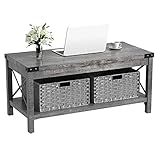 LGHM Coffee Table, Industrial Coffee Table with Two Foldable Storage Baskets, Central Table with Storage Shelf, Modern Coffe Table, Cocktail Table, Wood Coffee Table for Living Room, Grey
