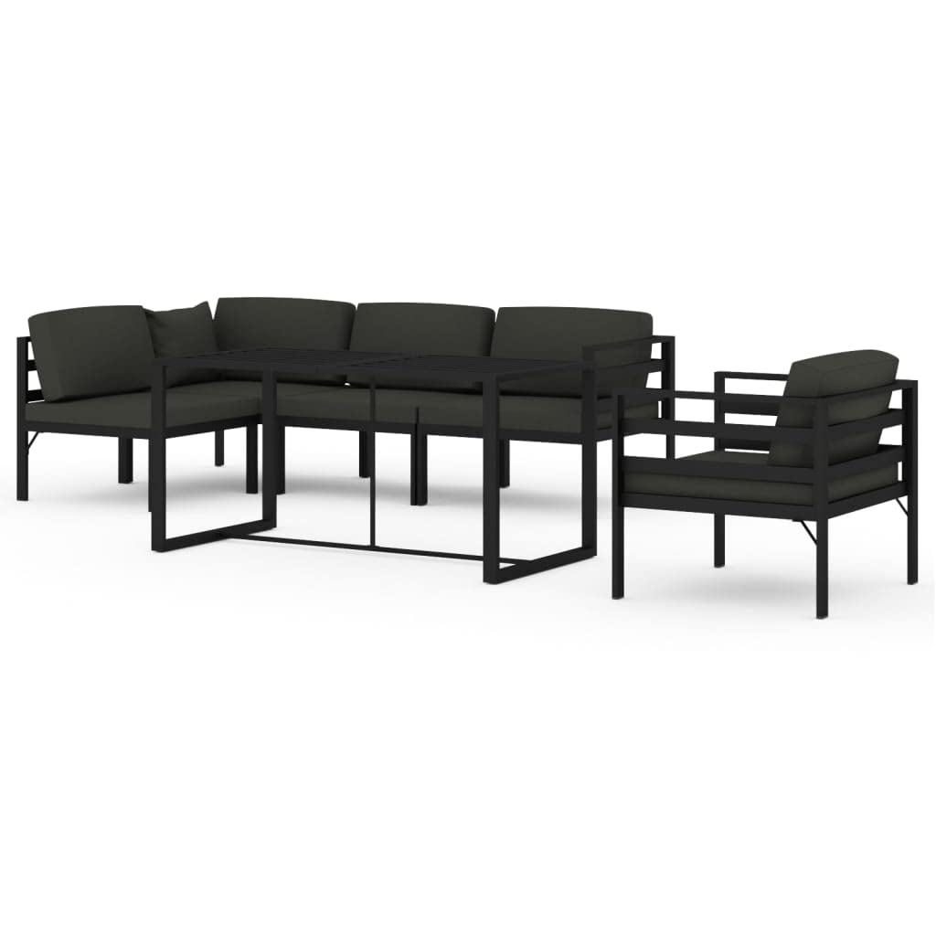 Juego de 6 muebles modulares de jardín de aluminio antracita con cojines para asiento y respaldo, resistente a la intemperie y robusto, soporta hasta 110 kg por asiento