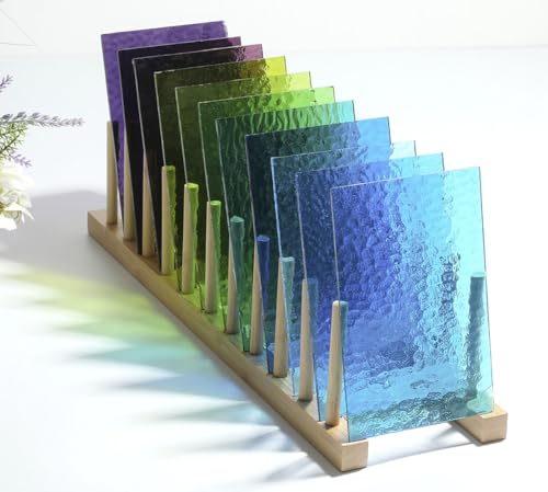 MaxGrain 20 Sheets Rainbow Transparent Stained Glass Sheets Variety Textured Cathedral Art Glass Sheet Packs for Crafts and Mosaic Making, 6x4 inch - Thumbnail 2