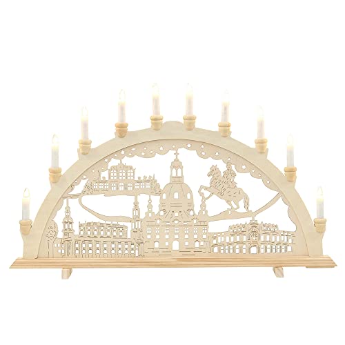 Schwibbogen Eisenbahn 23 Dekohelden24 5210039-10 10-flammiger Schwibbogen, Motiv: Dresden,...