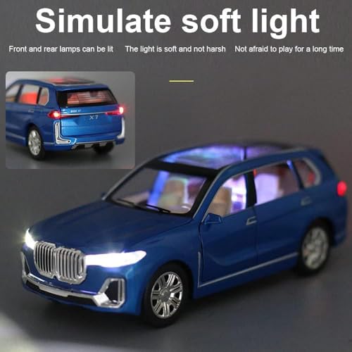 Image of 1:24 B-M-W X7 Diecast Metal Pull Back Car with 6 Openable Doors with Sound and Light Toy Decoration car Best Gift Toys for Kids (1:24 B-M-W X7 - Blue)