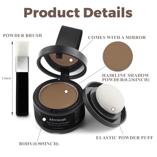 Afmicat Root Touch Up Powder, Hairline Powder for Thinning Hair, Instantly Cover Grey Hair, Root Cover Up for Women & Men, Bald Spots, Grooming, Beard Line (Light-Brown, 0.14 Ounce (Pack of 1))