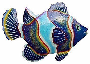 Hand-chiseled and Painted Tropical Metal Art Wall Decor Fish
