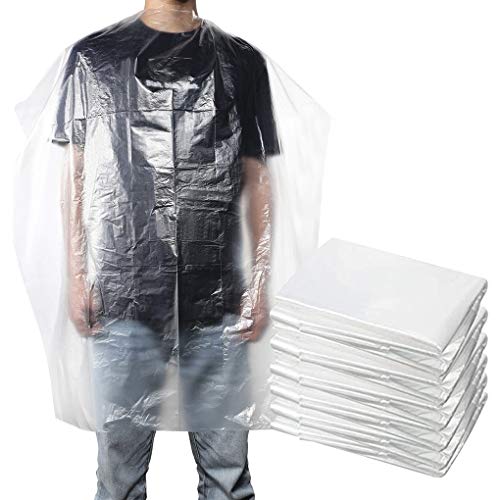 JIAHG 100Pcs Cape de Salon de Coiffure Jetable Transparentes Cape de Coupe de Cheveux Imperméable Châle de Teinture Cape de Coiffeur Tablier de Salon de Coiffure pour Adultes et Enfants, 130 * 90cm Cover
