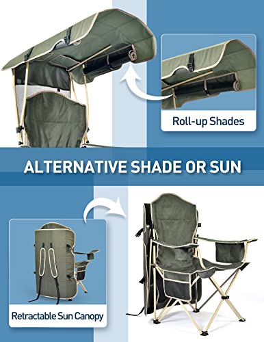 Docusvect Canopy Chair With Cooler, Folding Chair With Retractable Upf 50+ Shade Canopy, Cup Holder, Side Pocket For Camping, Beach, Tailgates And Fishing - Support 330 Lbs #TOP5