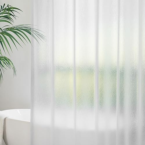 AooHome Duschvorhang 120x200 Transparent Weiß mit 3 Gewicht Magnete unten, Duschvorhänge mit 8 Haken, Bad Vorhang Gefrostet mit Prägemuster Wasserdicht Anti-Schimmel für Badewanne,