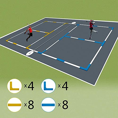 Eco Walker Court Lines Marker Kit Throw Down Markers Create Your Own Mini Pickleball Tennis Court (Blue-Yellow I L Shape) - Thumbnail 2