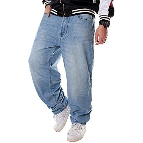 LUOBANIU Men's Loose Fit Baggy Hip Hop Cotton Denim Work Pants Straight Leg Jeans - blue - 32 Cover