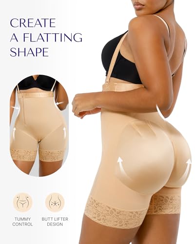 Image of SHAPELLX Tummy Control Shapewear Faja Colombianas Side Zipper Body Shaper Plus Size Postpartum Bodysuit With Butt Lift