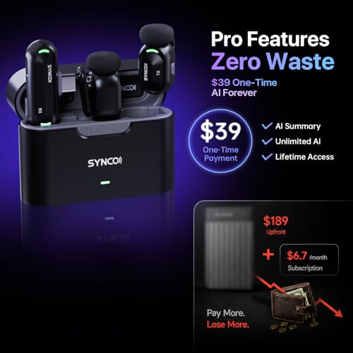 Image of SYNCO AI Mini Wireless Lavalier Microphone for Android USB-C Creators | AI Translation & Instant Summaries, AI Noise Reduction and Mind Maps, Save Time for Vlogs, Interviews, Meetings, Travel