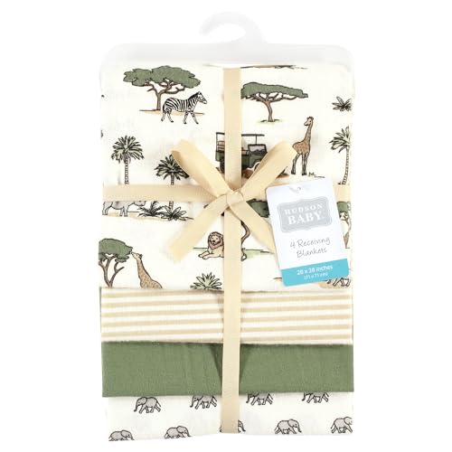 Image of Hudson Baby Unisex Baby Cotton Poly Flannel Receiving Blankets, Going On Safari, One Size