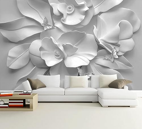 WFBHUA-3d Gray Floral Wallpaper Mural Black and White Embossed Peony