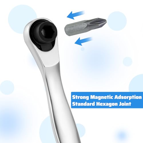 Image of 1 /4 Inch Drive Micro Ratcheting Bit Driver, Mini Ratchet 72-Tooth Ratchet Screwdriver, 1 /4 Hex Ratchet 90 Degree Right Angle Close Quarters Pocket Angled Screwdriver for Tight Spaces