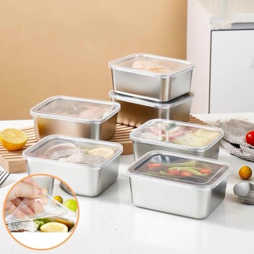 Image of Honbuty 5 Pcs Stainless Steel Food Containers with Lids - 650ml Leakproof Lunch Box Set for Snacks, Office, School, Travel - Reusable BPA-Free Metal Food Storage Boxes - Stackable Kitchen Organizer
