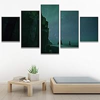 SIGNWIN 5 Panel Canvas Wall Art Aerial Astronomy & Space Dramatic Global Green Photography Realism Stars Ultra for Home Decorations Ready to Hang - 60