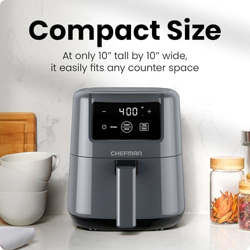 Image of CHEFMAN 2 Qt Mini Air Fryer - Digital Space-Saving Compact Air Fryer with Nonstick and Dishwasher Safe Basket, Quick & Easy Meals in Minutes, Features Digital Timer and Shake Reminder - Grey