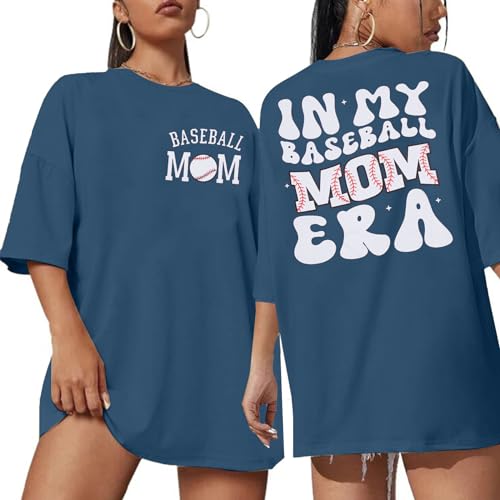 EGELEXY Baseball Mom Shirt Baseball Oversized Tshirt Women Baseball Game Day Season Vacation Short Sleeves Tops Blue, Large