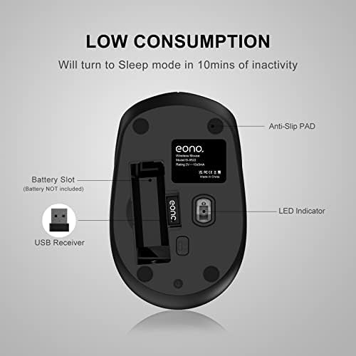 Amazon Brand  Eono Wireless Mouse for Laptop, 2.4GHz Silent Cordless Optical PC Laptop Computer Mouse, USB Wireless Mice, 1600DPI with 3 Adjustable Levels for Windows Mac Linux Vista MacBook