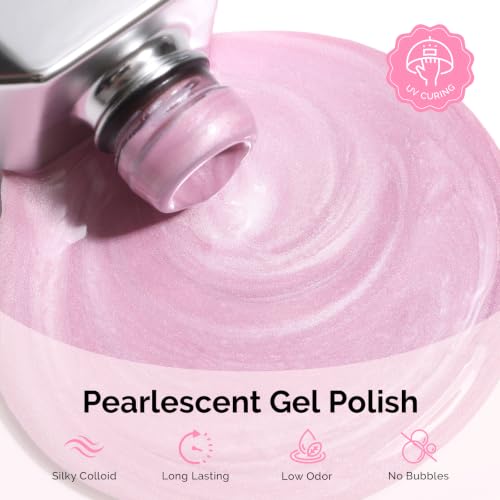 Image of MelodySusie Rose Pink Pearl Gel Nail Polish,0.5fl oz Soak Off UV LED Drawing Shimmer Gel Polish Soak Off Swirl Shell Thread Effect Gifts for Women Nail Art Manicure Salon DIY Nail Design-A1624